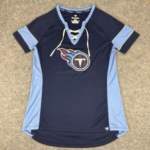 Fanatics Tennessee Titans NFL T-Shirt Glitter Logo V-Neck Lace Womens Medium M